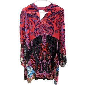 Hale‎ Bob Red and Purple Long Sleeve Bohemian Dress size small